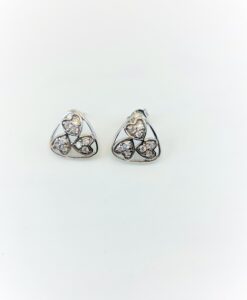 alt="orecchini donna argento triangolo triplo cuore con strass"